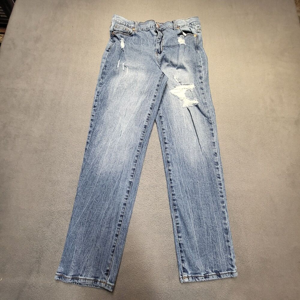 Jordache Jeans Girls 18 Blue Girlfriend Straight‎ Leg Stretch Distressed Denim